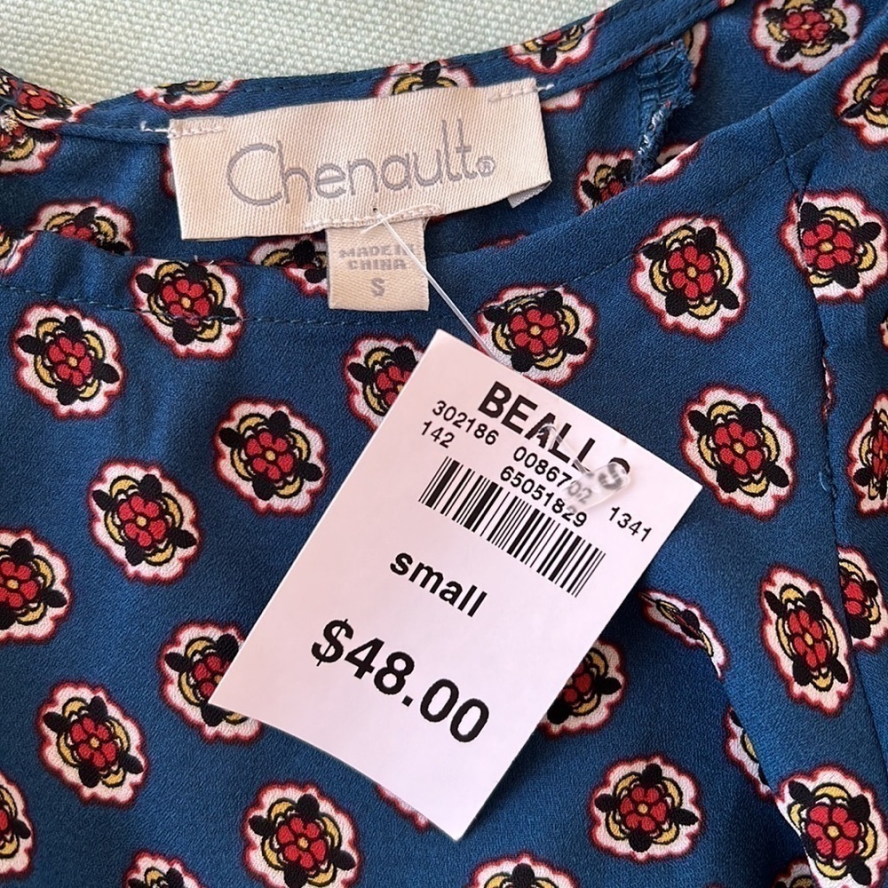 Chenault Teal Floral Front Tie Kimono Sleeve Top NWT - Picture 8 of 13